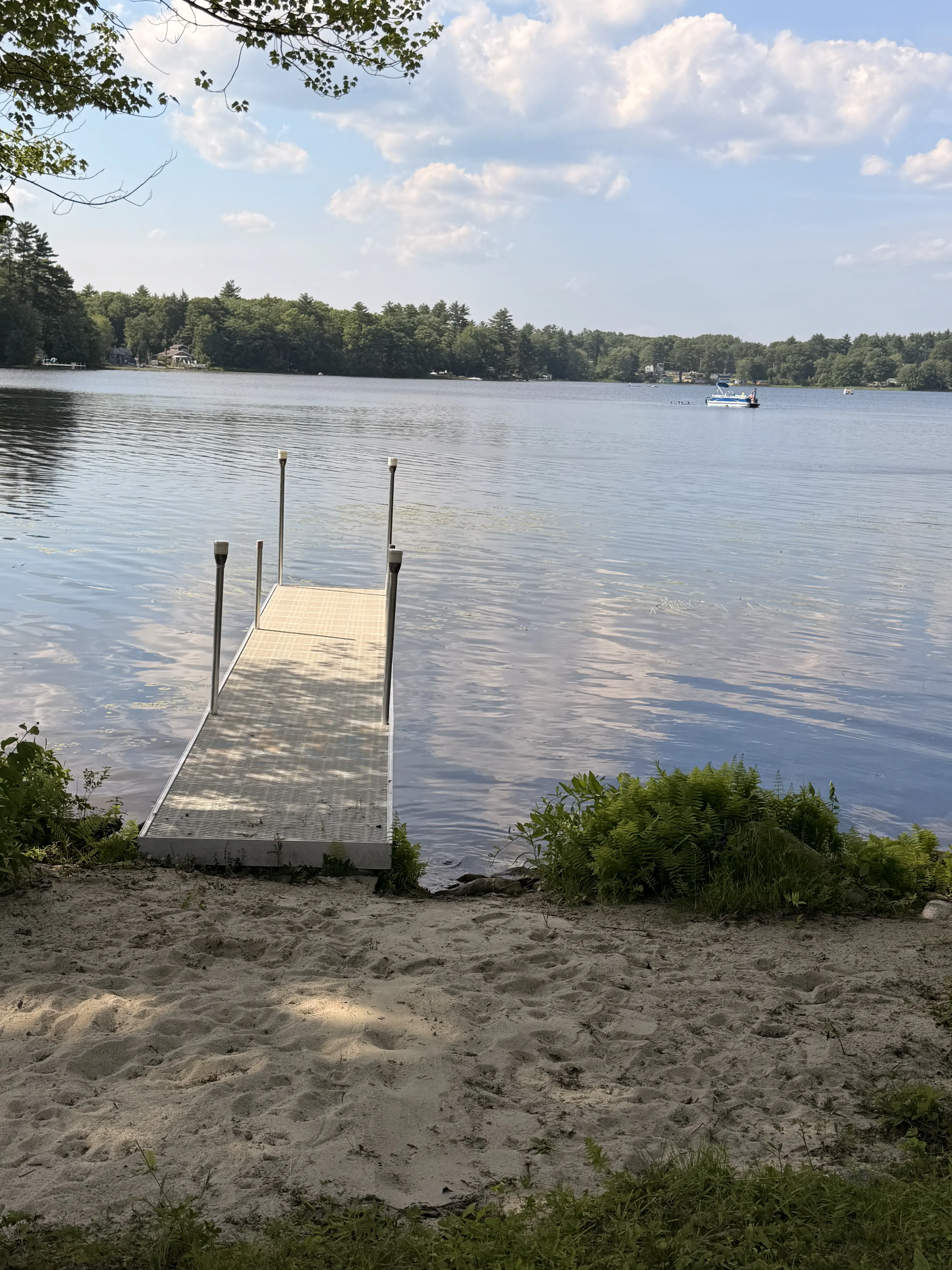 Shoreline, looking down the dock — Harmony House, Harvey Lake NH
